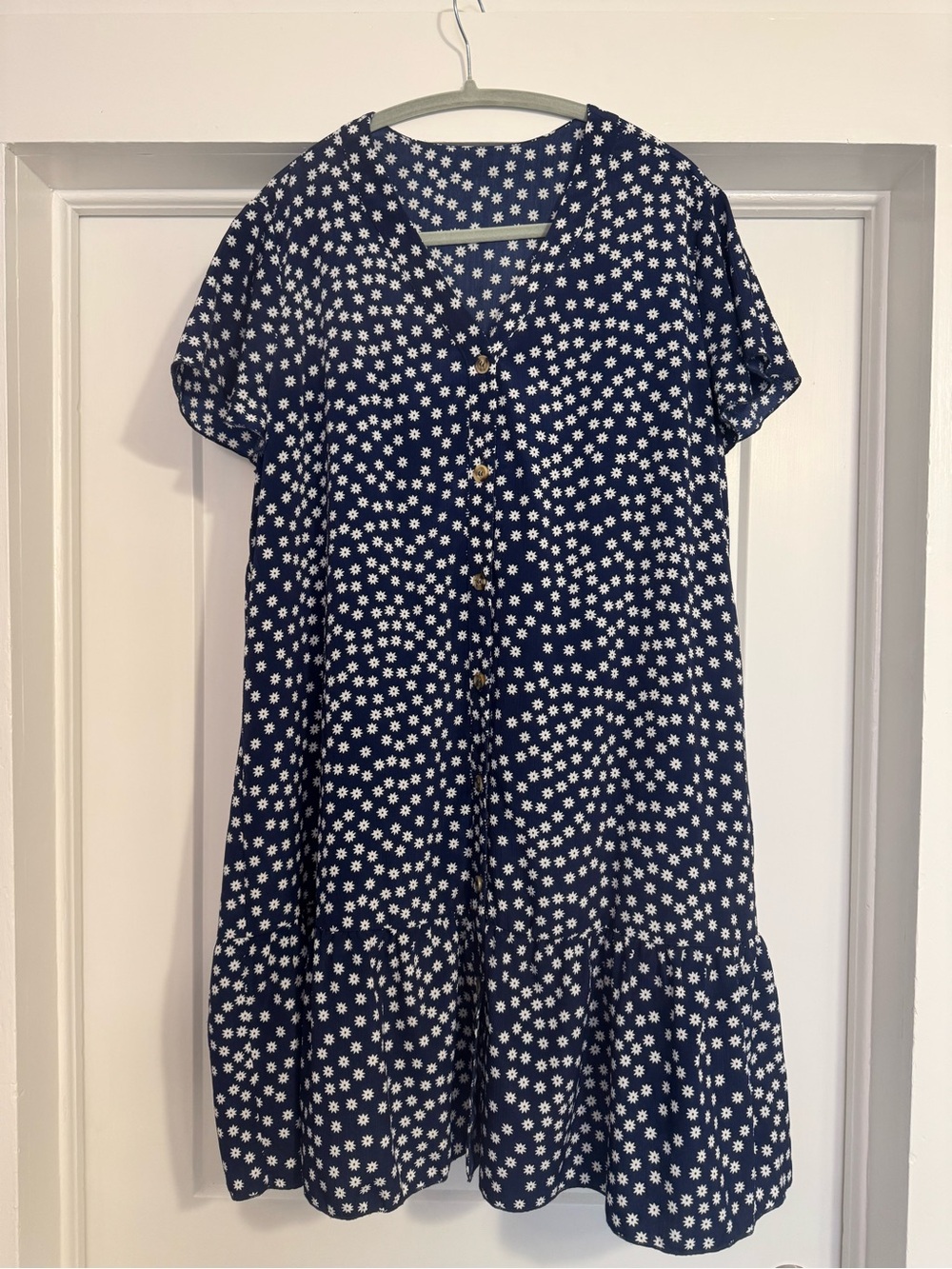 Navy Blue Daisy Button-Front Dress
